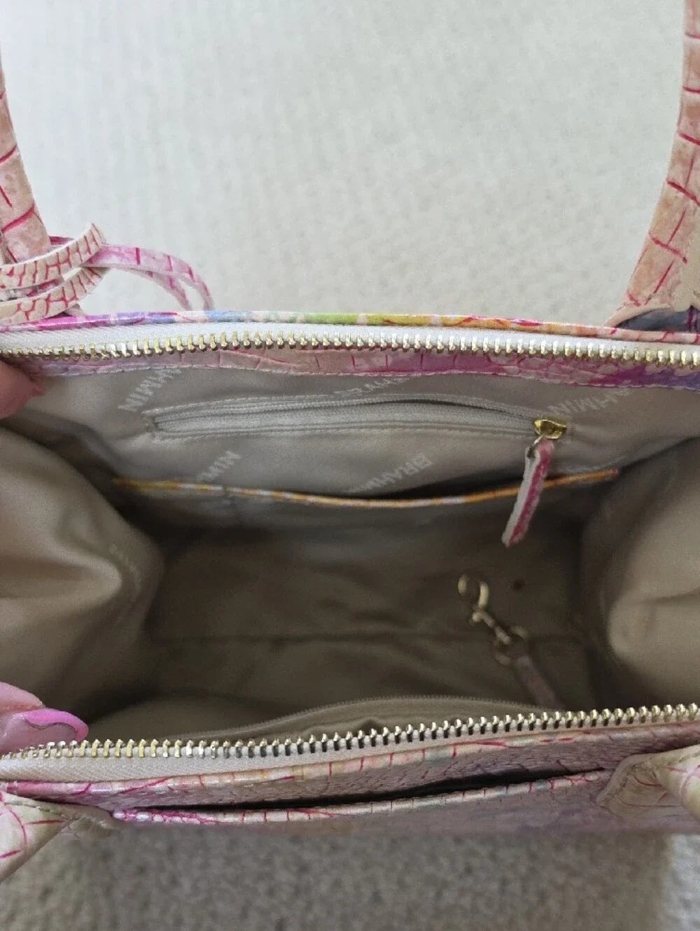 Brahmin Pink Multi-Color Embossed Leather Satchel - Picture 4 of 4